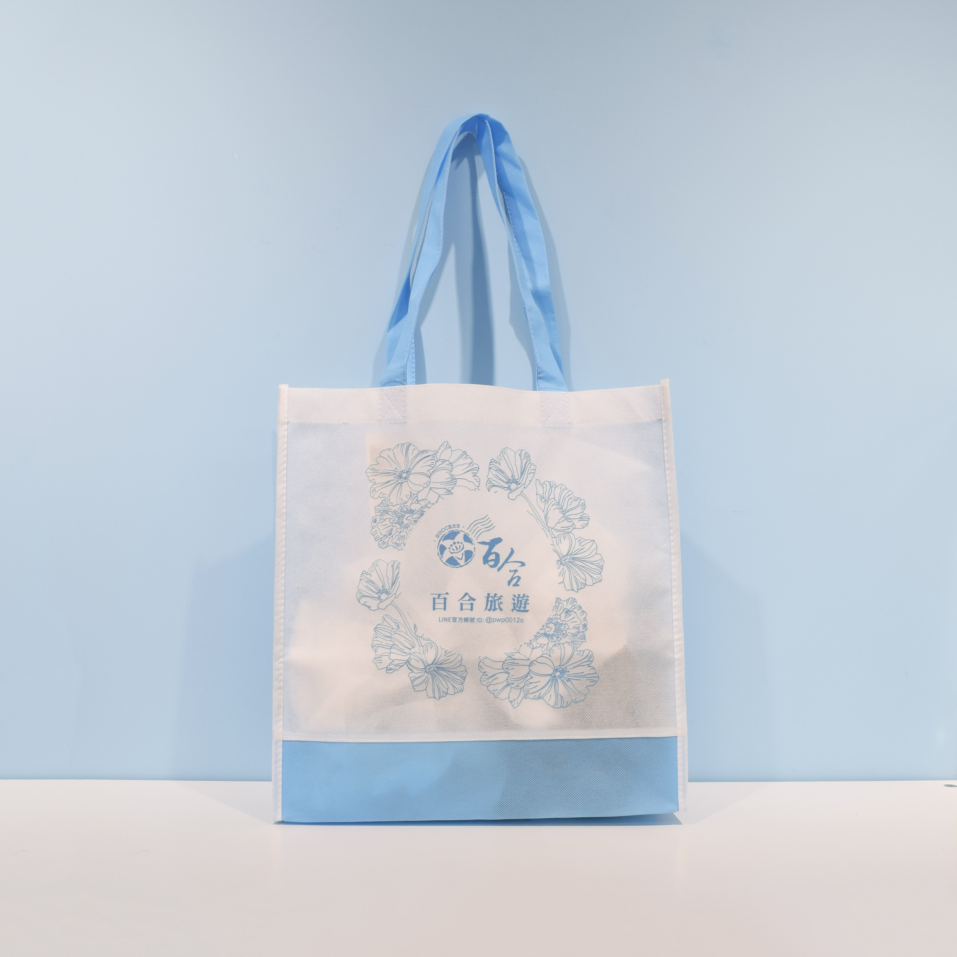 【客製商品】不織布 環保袋 - 藍/白色 拼布 C0030